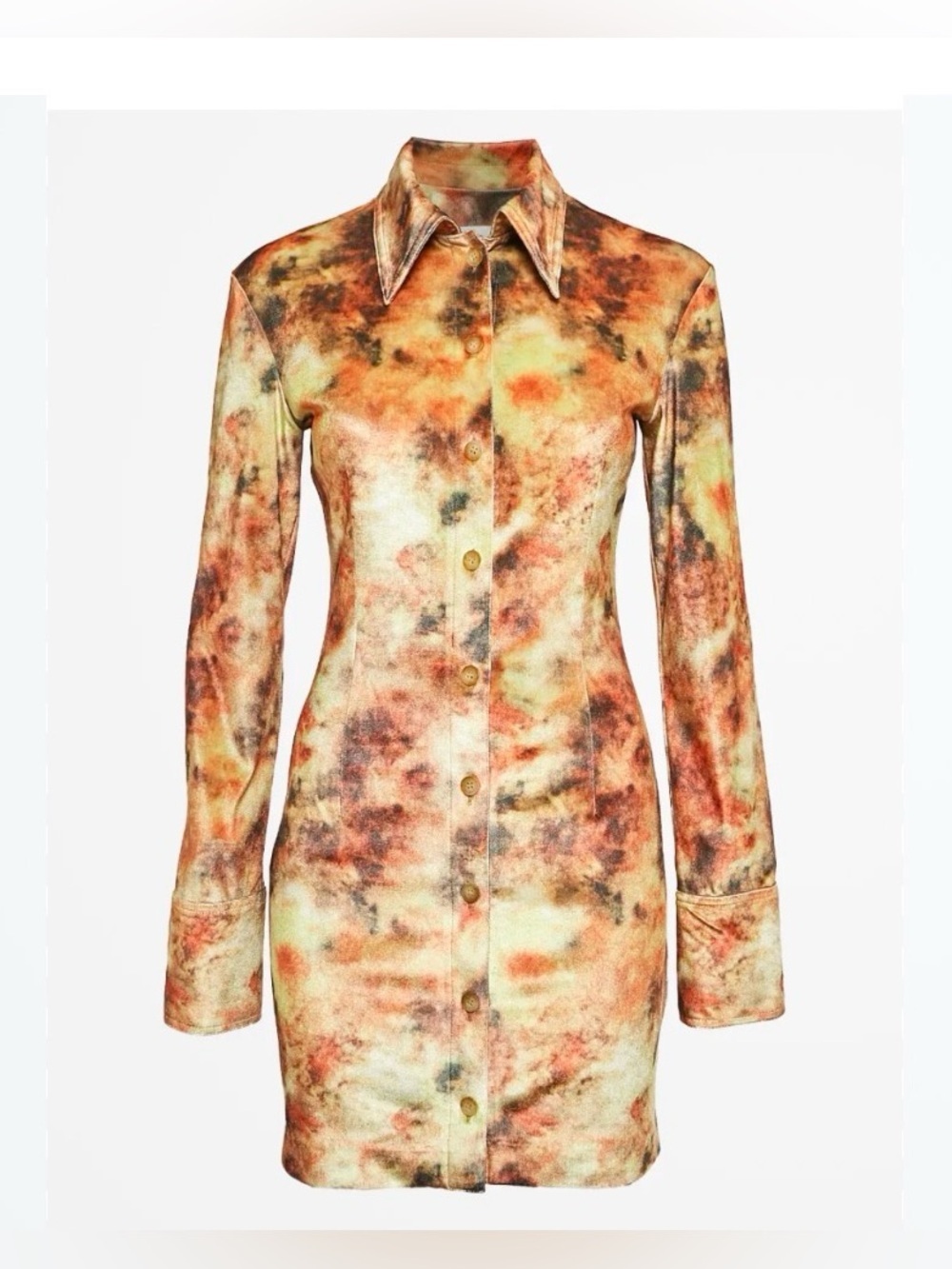 Nanushka Floral Long-Sleeve Shirt Dress in Orange